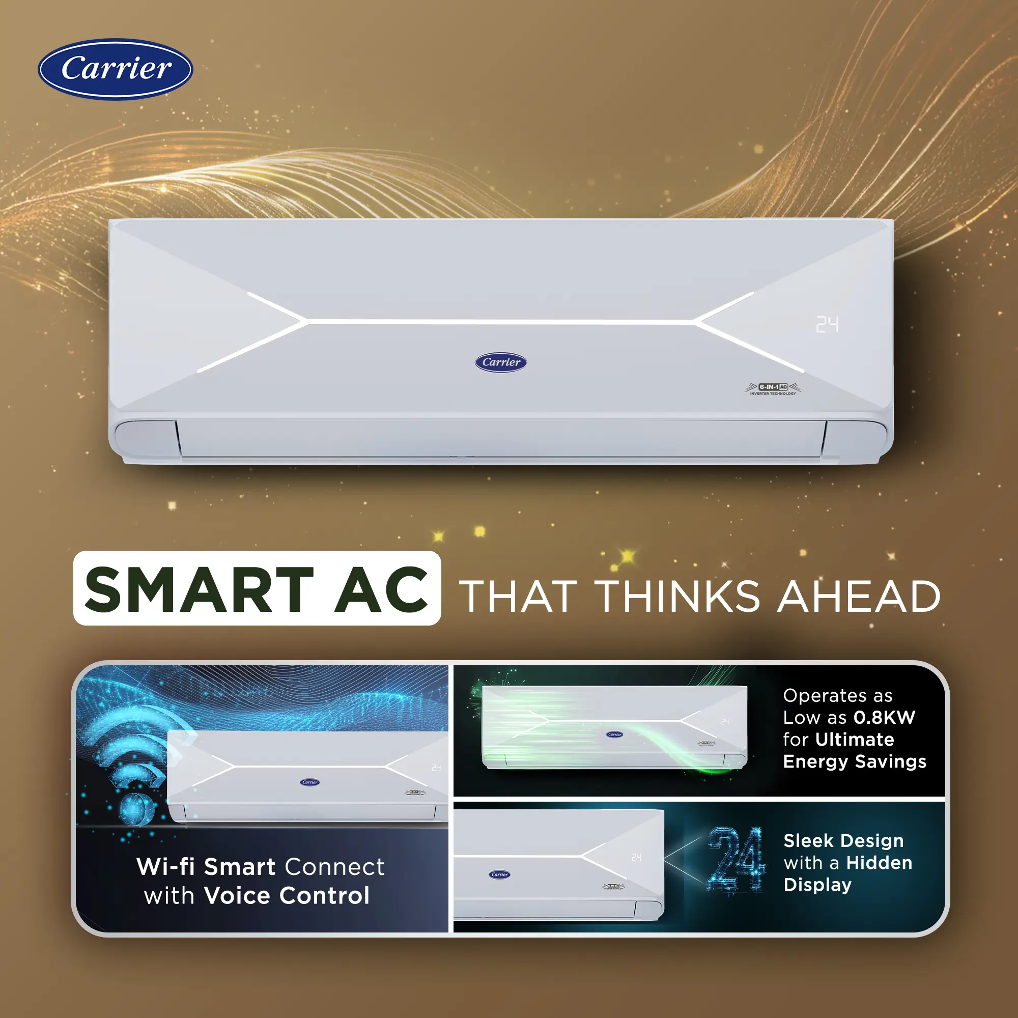 CARRIER- 24K XCEL LUMO Fxi Wi-Fi 2.0 ton 5 Star Inverter Split AC (R32) - Image 3