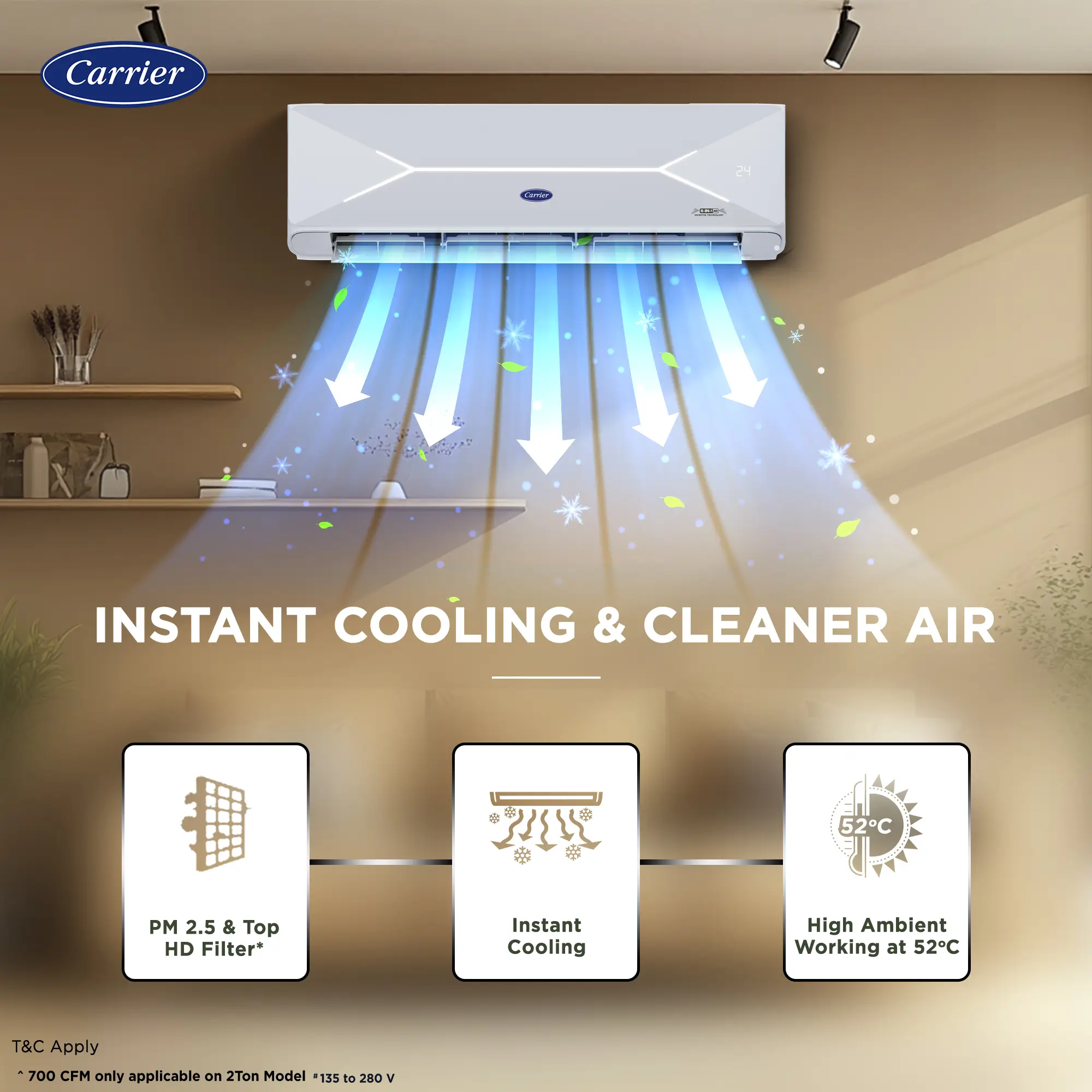 CARRIER- 24K XCEL LUMO Fxi Wi-Fi 2.0 ton 5 Star Inverter Split AC (R32) - Image 4