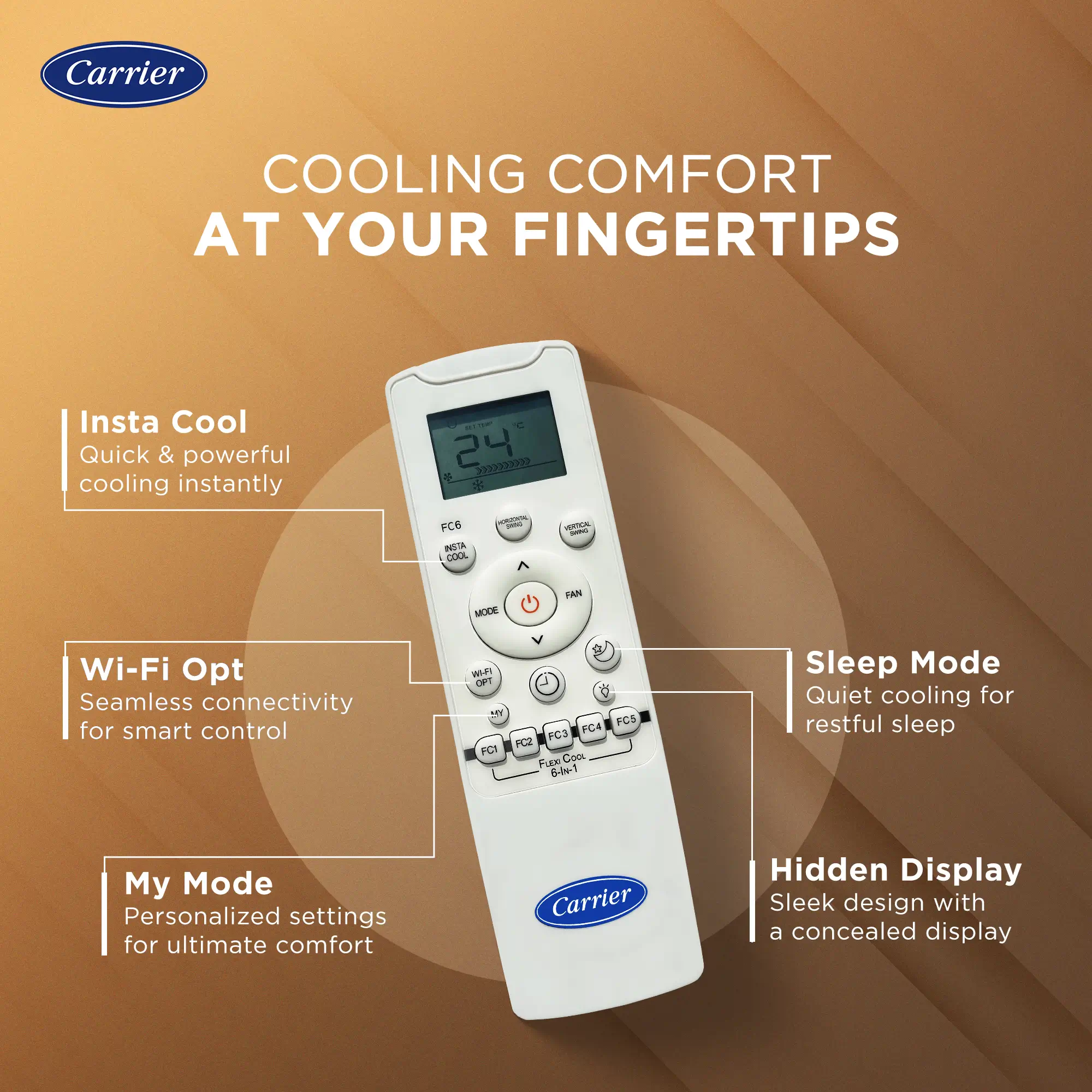 CARRIER- 24K XCEL LUMO Fxi Wi-Fi 2.0 ton 5 Star Inverter Split AC (R32) - Image 6