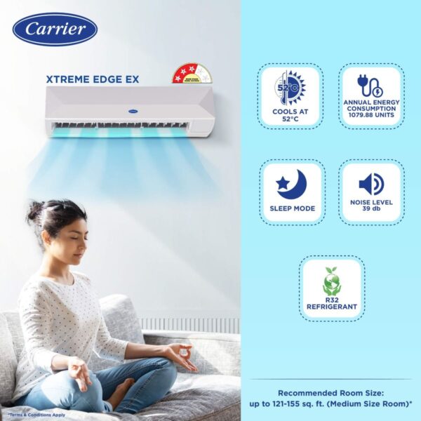 Carrier 12K Xtreme Edge Ex 1.0 Ton 3 Star non inverter Split A (R32)CAS12XE3R33F0 - Image 2